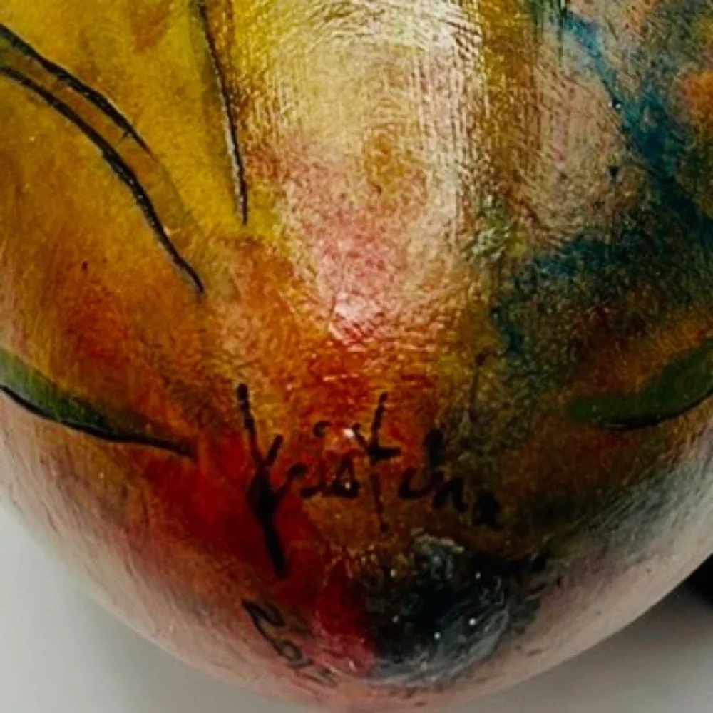 “ Hanging Cattails & Lace ” Original Gourd Art Vase / Vessel by Kristina Simkins - Picture 10 of 10